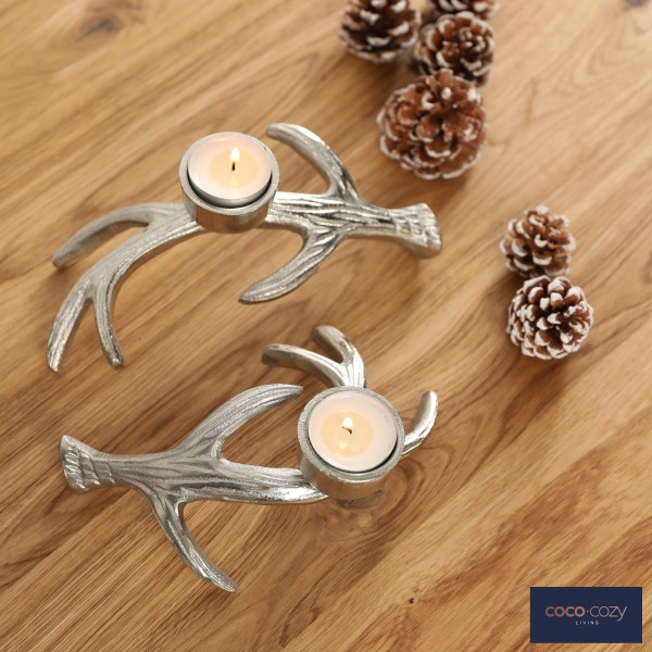 Weihnachtsdeko coco+cozy Tisch-Dekoration Kerzenhalter | | 2er Aluminium Weihnachten Kerzenhalter | Teelichthalter Set \